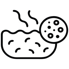 Warm Soup Icon with Circular Bread Slice and Steam, Line Art Style
