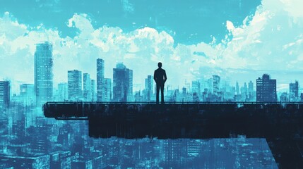 A lone silhouette watches a cityscape from an elevated vantage point