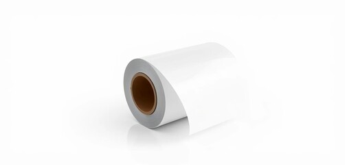Glossy white sticker paper roll isolated on white background, ideal for design and business applications,  advertising,  product