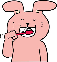 Illustration of rabbit brushing teeth
