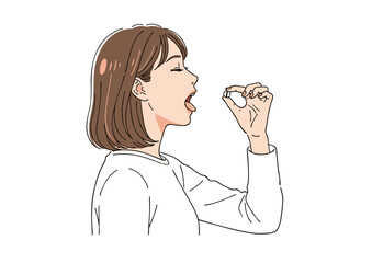 Woman Taking Medicine Illustration of a Person Swallowing a Pill or Capsule for Health and Wellness