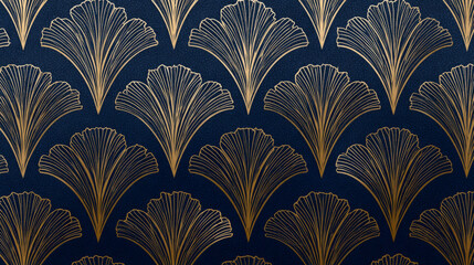 gold linear motifs on deep navy background in art deco style