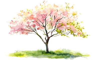 Obraz premium Blossoming Cherry Tree Illustration on PNG Transparency Background in Nature Environment