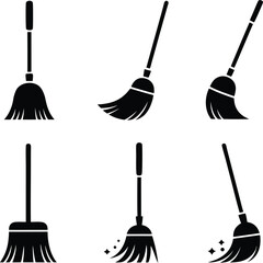 Collection of Black Broom Icon. Broom vector art