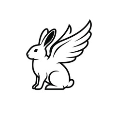 Obraz premium White rabbit with wings line art logo design