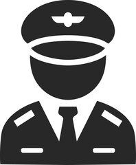 Pilot solid icon used in aviation, airline staff, and transportation profession designs.