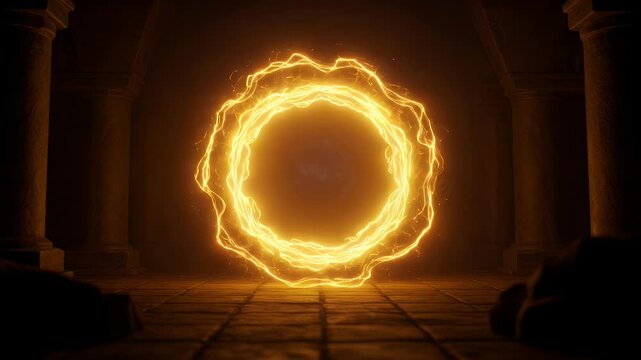 Golden portal in ancient crypt