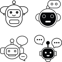 Chatbot head with chat bubbles silhouette illustration set