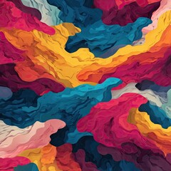 Abstract colorful paper-like texture with swirling, layered forms and vibrant hues