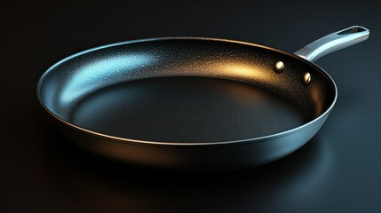 Round gray frying pan on dark background