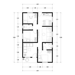 Black and White floor plan of a modern unfurnished house for your design. Suburban house vector blueprint. Architectural background.