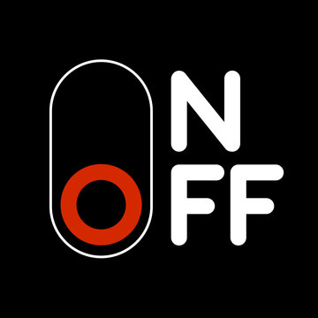 Power button icon with OFF ON text on black background, red OFF circle indicating inactive state