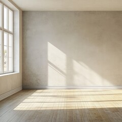 Sunlight streams into an empty room with textured walls and hardwood floors (2)