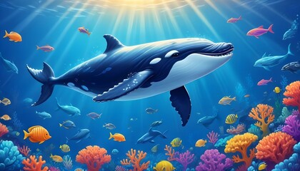 Fototapeta premium Illustration of a cute whale cartoon.