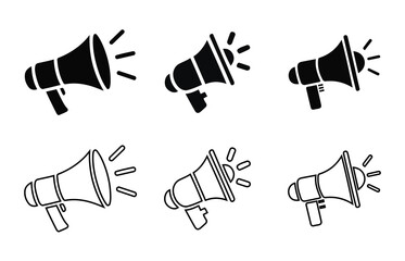 Megaphone Icon Set. Announcement and Marketing Collection and Outline