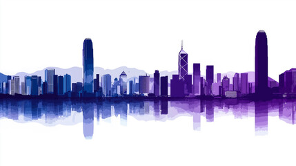 Fototapeta premium Hong kong city skyline with Asia sleek silhouettes on white background 