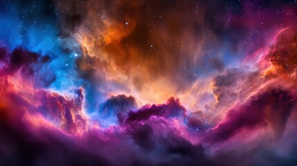 Fototapeta premium Vivid Cosmic Nebula with Colorful Gas Clouds Illuminating the Dark Universe