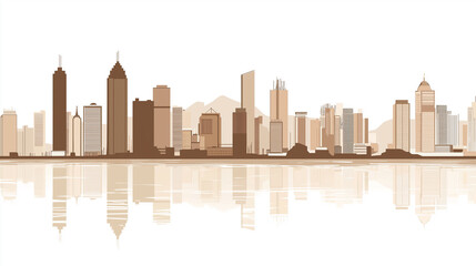 Hong kong city skyline with Asia sleek silhouettes on white background 