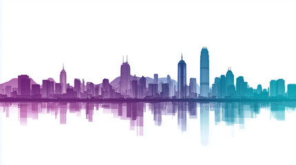 Hong kong city skyline with Asia sleek silhouettes on white background 