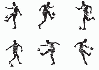 Set of silhouttes football, soccer player icon character vector illustration. isolated on white