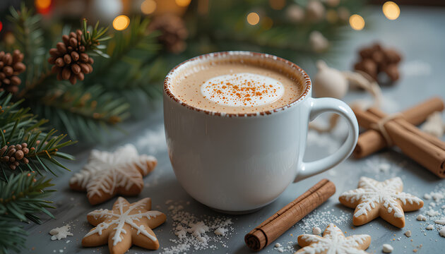 cup of coffee with cookies and cinnamon - Powered by Adobe
