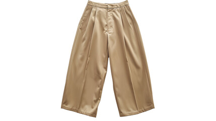 Wide leg pants in neat neutral beige fabric, isolated on transparent background. PNG
