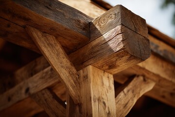 Close up of aged wooden beams natural texture