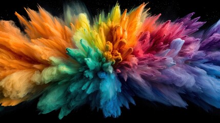 Explosion of Vibrant Rainbow Colored Powder on a Black Background Art
