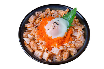 Grilled Salmon Rice Bowl with Soft-Boiled Egg and Tobiko Topping