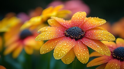 Orange and yellow flower with water droplets