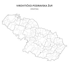 Vector Map of Virovitica-Podravina County (Virovitičko-Podravska Županija) with Settlements (Naselja), and Cities, Towns (Gradovi), and Municipalities (Općine) - Croatia 2025