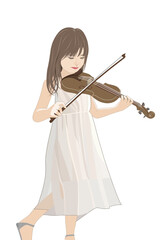 バイオリンを弾く長い髪の少女イラスト