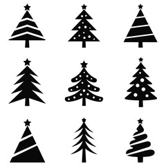 Fototapeta premium Black christmas trees silhouette set vector art illustration
