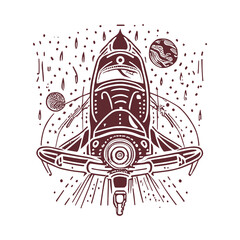 T-shirt design - abstract maroon figure with circles and lines on a black pixelated background design aesthetic