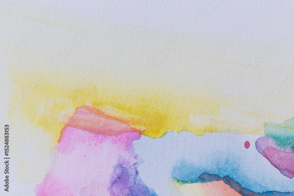 Poster macro close-up of an abstract colorful watercolor gradient fill background with watercolour stains. 