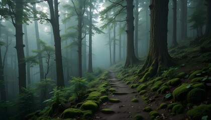 Enigmatic Trails: Misty Forest Paths Wrapped in Quiet Mystery