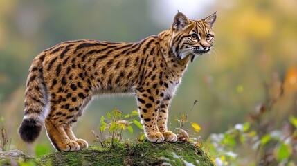Obraz premium Wild cat standing on mossy rock