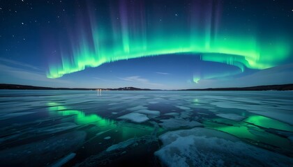 Celestial Ripples: Aurora Borealis Mirrored in Frozen Waters.