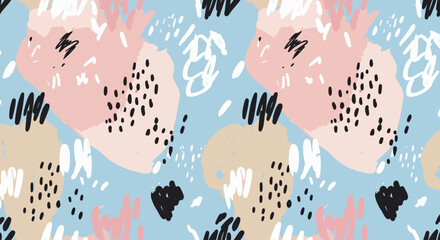 Abstract Pastel Seamless Pattern – Hand Drawn Brush Style Background