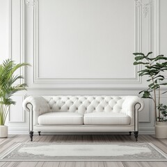 Elegant white sofa in a classic, bright room