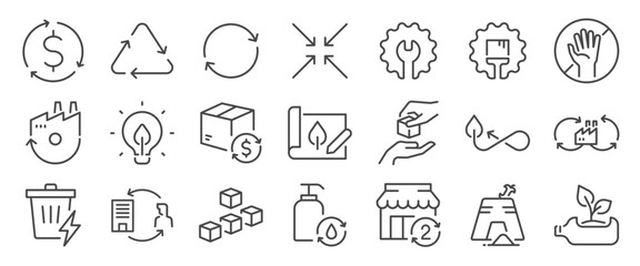Circular economy icon set. It included business, eco, green, sustainable and more icons. Editable Vector Stroke.