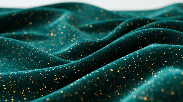 Luxurious teal velvet fabric with gold glitter