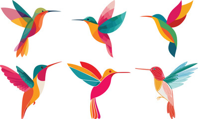 Vibrant Hummingbirds set Showcasing Dynamic Flight and Elegant Color Overlaps