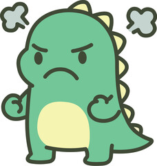 Angry Green Dinosaur with Clenched Fists and Steam Clouds, Expressing Frustration          © Yael Weiss