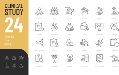 
Clinical Study Line Editable Icons set. Vector illustration in modern thin line style of medicine related icons: patient, placebo effect, research results, and more. 
