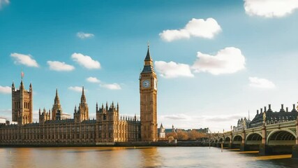 Beautiful view of Big Ben and Houses of Parliament on a sunny day in London England - Powered by Adobe