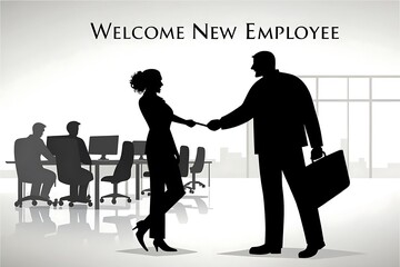 Welcome new employee handshake silhouette office business concept
