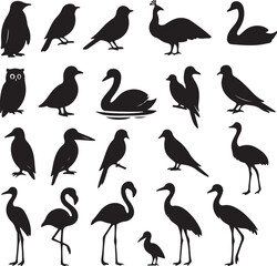 set of silhouettes of birds
