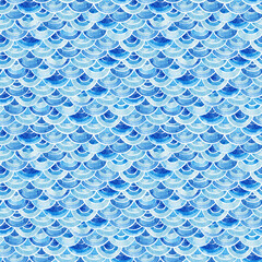 Abstract wallpaper with scales. Blue half-circular pattern. Watercolor hand drawn Background and wallpaper red design style.