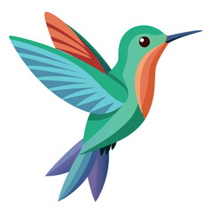 Obraz premium Stylized Colorful Hummingbird Illustration Graphic Vector Image of Bird with Teal, Coral and Purple Wings